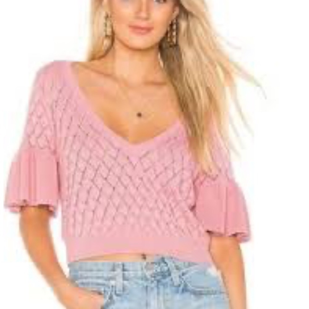 Tularosa Revolve Sweater Blouse Flutter Sleeve Crochet Women Medium Pink New - Picture 2 of 13